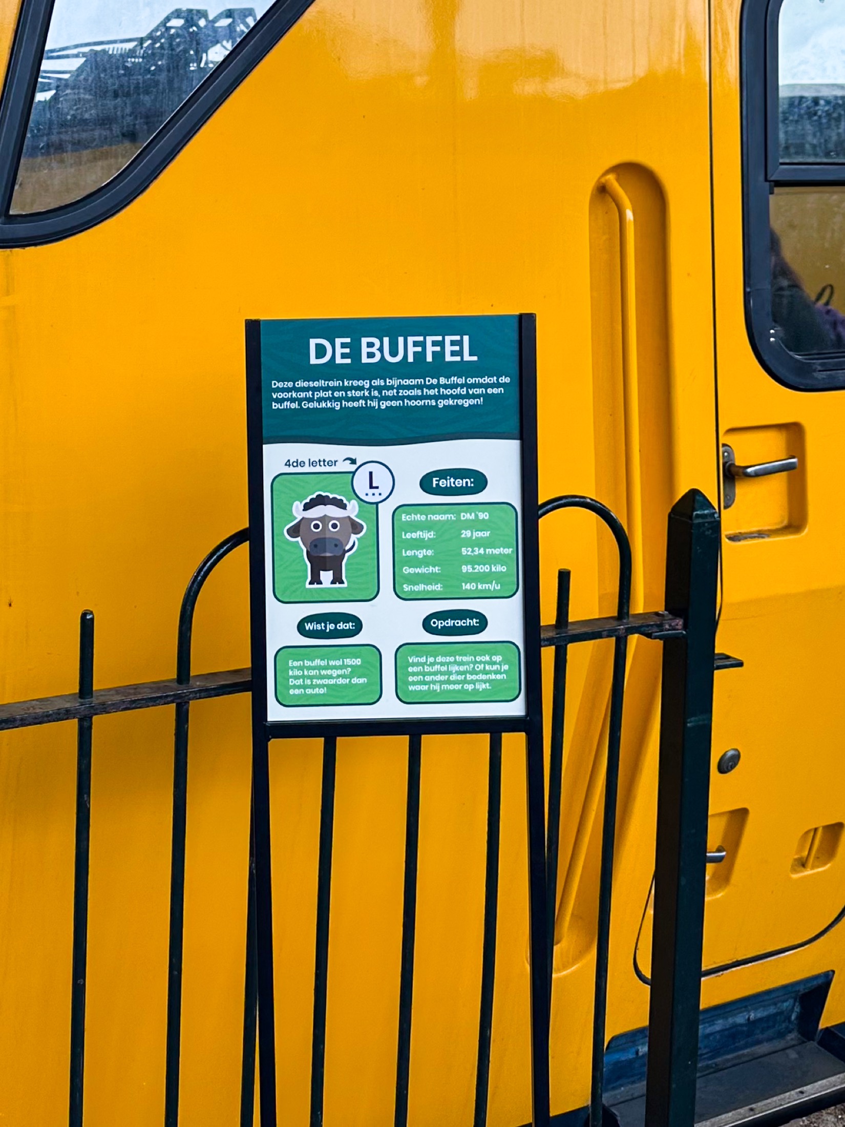 The Buffel sign installed next to its train